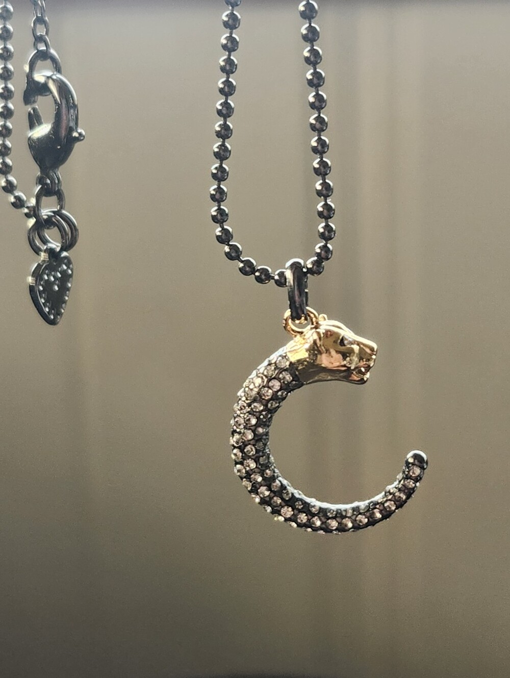 Stella And Dot Gold & Black Pavé Panther Crescent Pendant Necklace